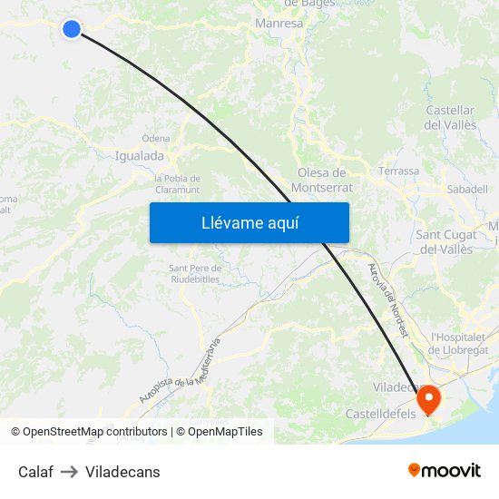 Calaf to Viladecans map