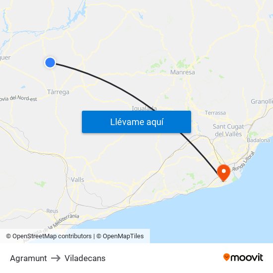Agramunt to Viladecans map