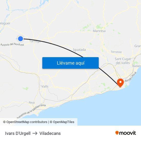 Ivars D'Urgell to Viladecans map