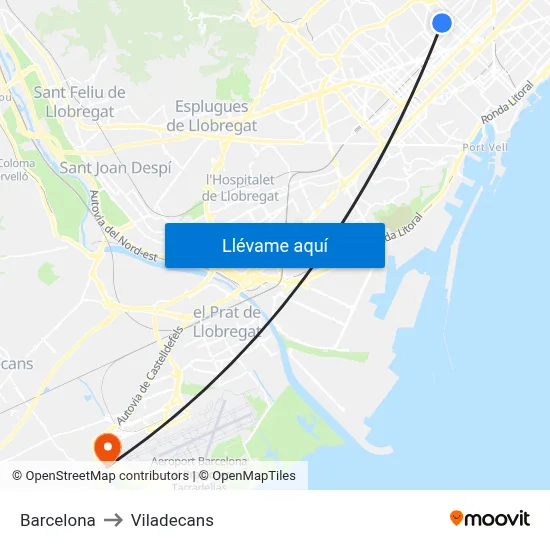 Barcelona to Viladecans map