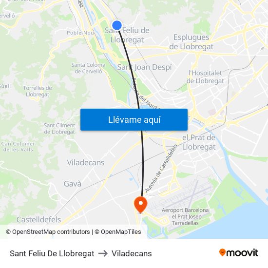 Sant Feliu De Llobregat to Viladecans map