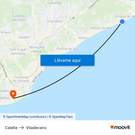 Calella to Viladecans map