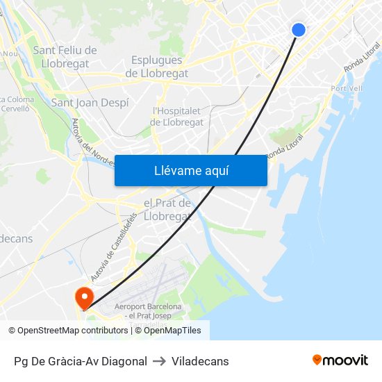 Pg De Gràcia-Av Diagonal to Viladecans map