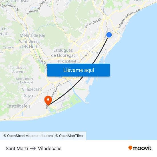 Sant Martí to Viladecans map