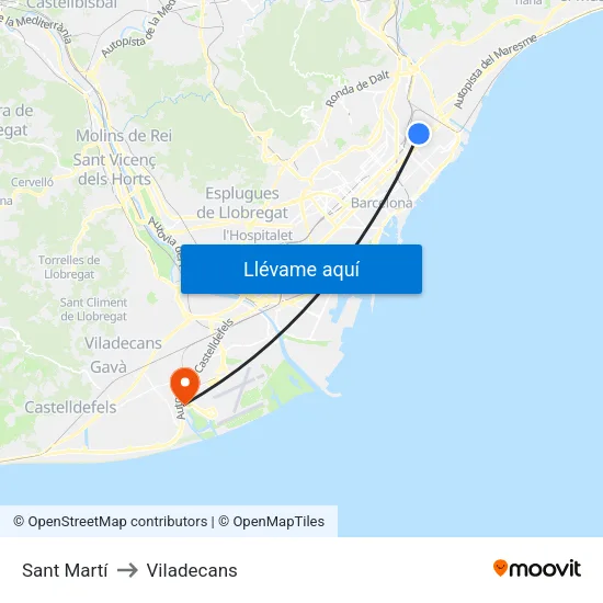 Sant Martí to Viladecans map