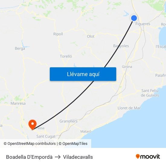 Boadella D'Empordà to Viladecavalls map