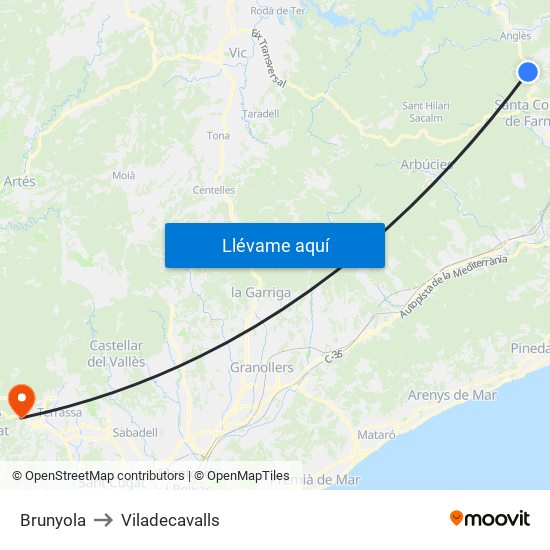 Brunyola to Viladecavalls map