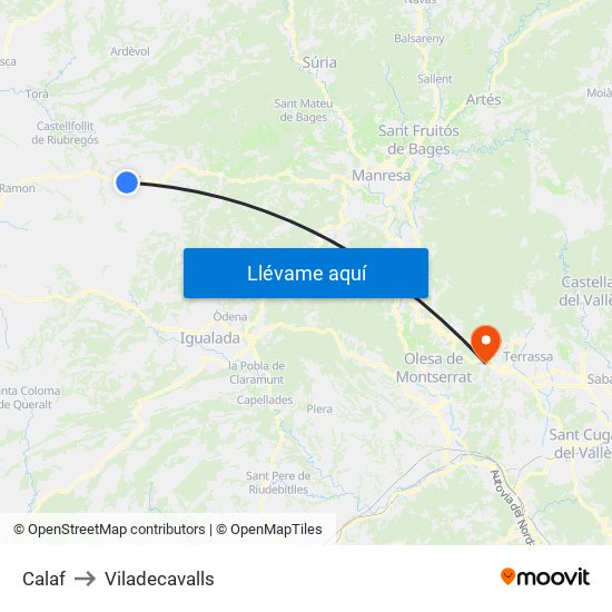 Calaf to Viladecavalls map