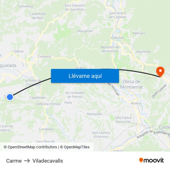 Carme to Viladecavalls map