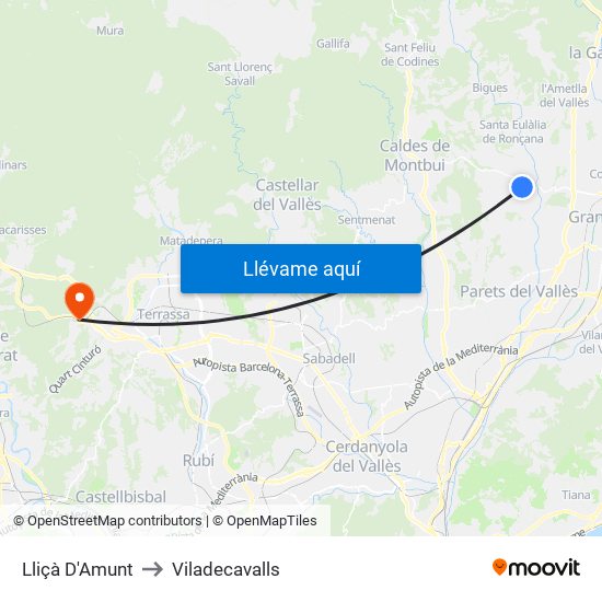 Lliçà D'Amunt to Viladecavalls map