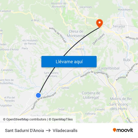 Sant Sadurní D'Anoia to Viladecavalls map