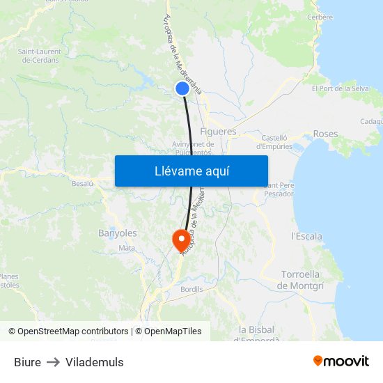 Biure to Vilademuls map