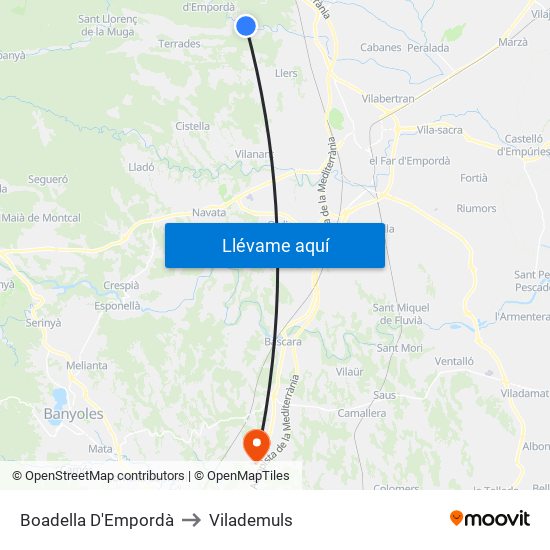 Boadella D'Empordà to Vilademuls map