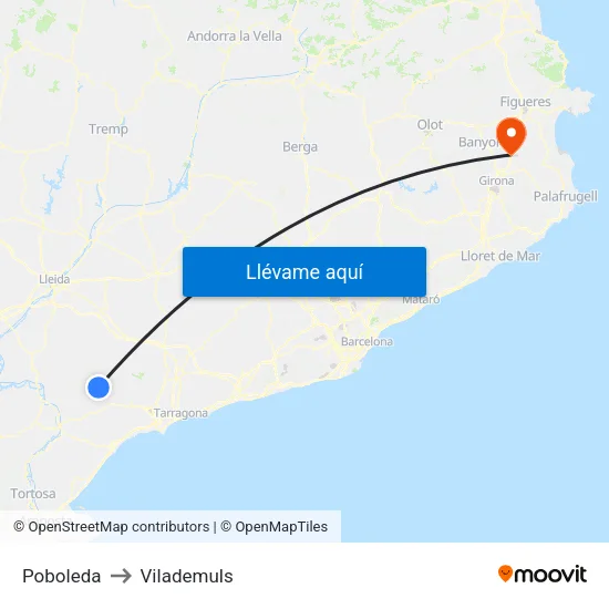 Poboleda to Vilademuls map