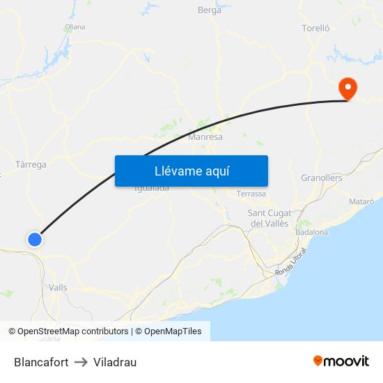 Blancafort to Viladrau map