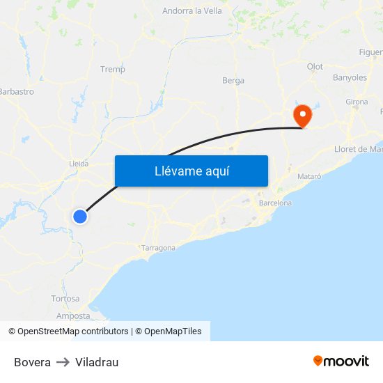 Bovera to Viladrau map