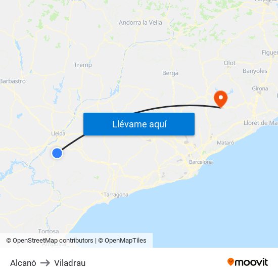 Alcanó to Viladrau map