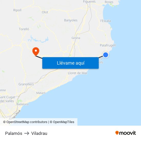 Palamós to Viladrau map