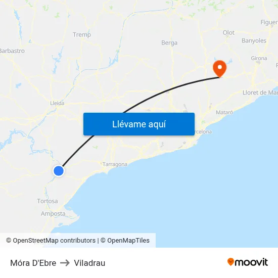 Móra D'Ebre to Viladrau map