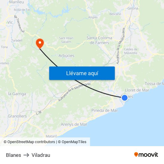 Blanes to Viladrau map