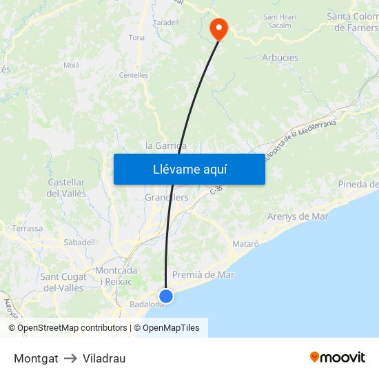 Montgat to Viladrau map