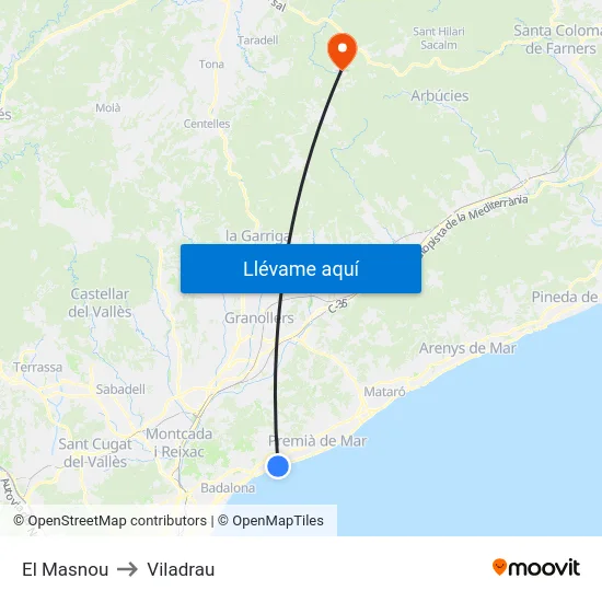 El Masnou to Viladrau map