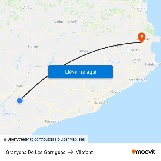 Granyena De Les Garrigues to Vilafant map