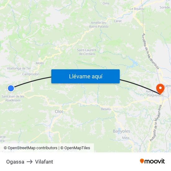 Ogassa to Vilafant map