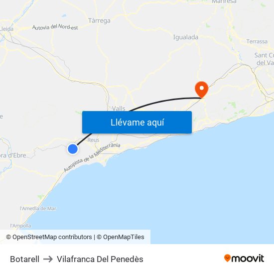 Botarell to Vilafranca Del Penedès map