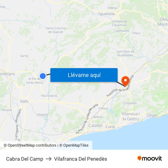 Cabra Del Camp to Vilafranca Del Penedès map