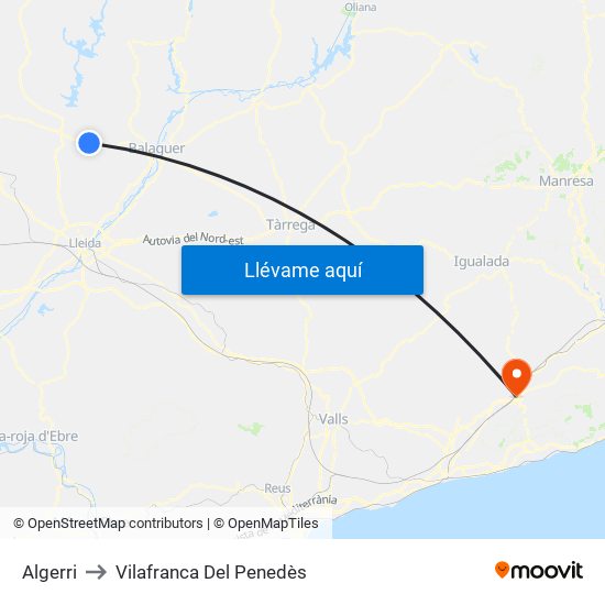 Algerri to Vilafranca Del Penedès map