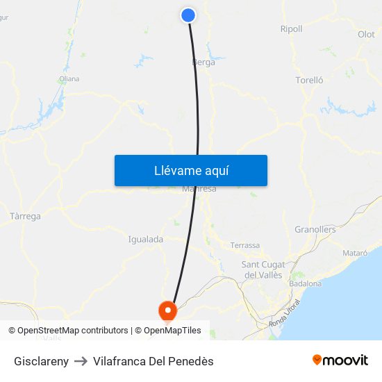 Gisclareny to Vilafranca Del Penedès map