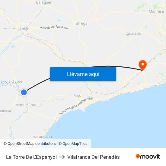 La Torre De L'Espanyol to Vilafranca Del Penedès map