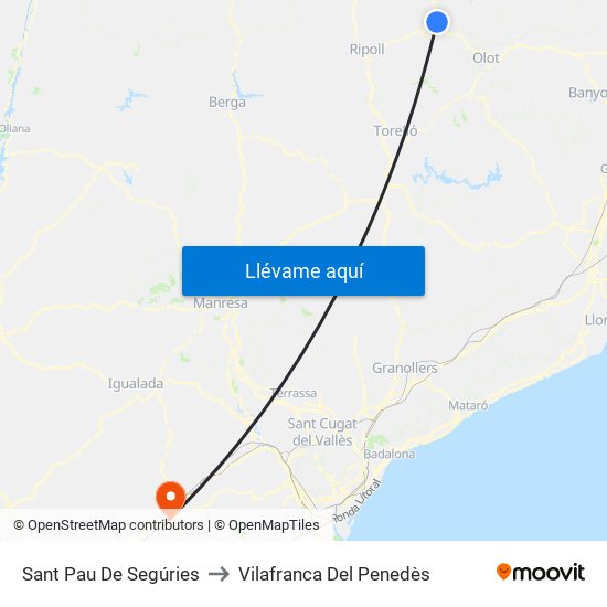 Sant Pau De Segúries to Vilafranca Del Penedès map