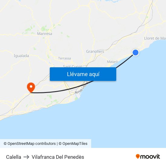Calella to Vilafranca Del Penedès map
