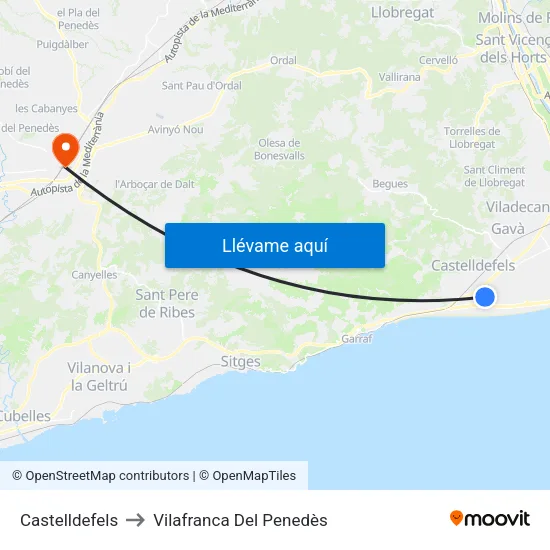 Castelldefels to Vilafranca Del Penedès map