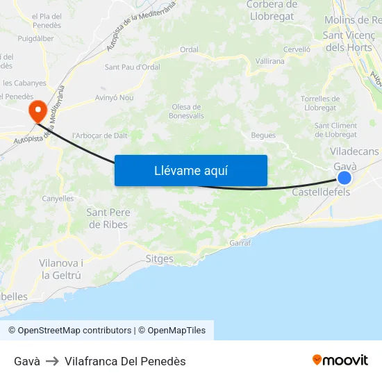 Gavà to Vilafranca Del Penedès map