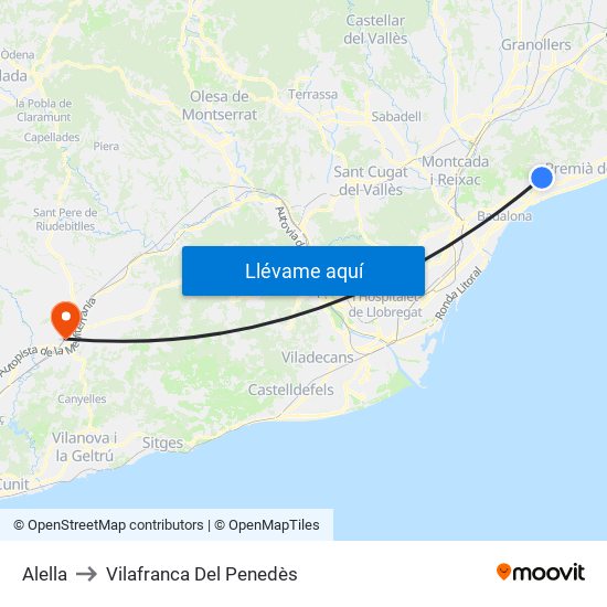 Alella to Vilafranca Del Penedès map