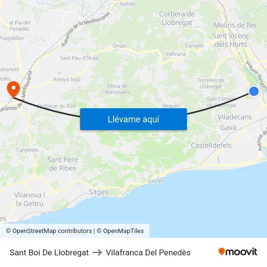 Sant Boi De Llobregat to Vilafranca Del Penedès map