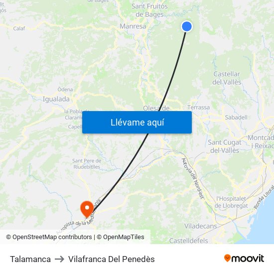 Talamanca to Vilafranca Del Penedès map