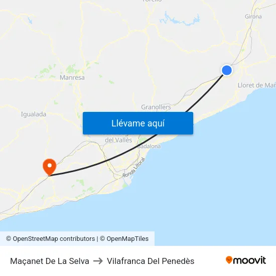 Maçanet De La Selva to Vilafranca Del Penedès map