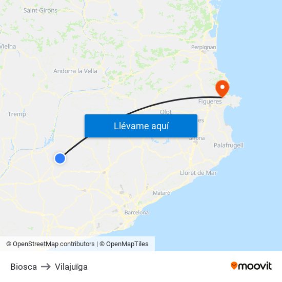 Biosca to Vilajuïga map