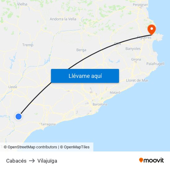 Cabacés to Vilajuïga map