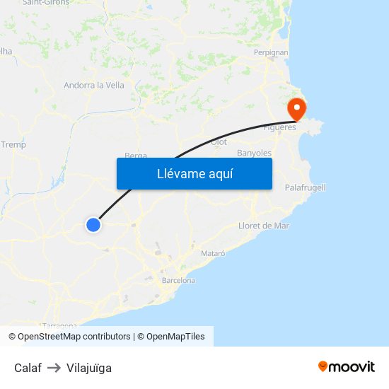 Calaf to Vilajuïga map