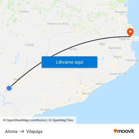 Aitona to Vilajuïga map