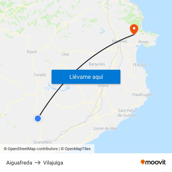 Aiguafreda to Vilajuïga map