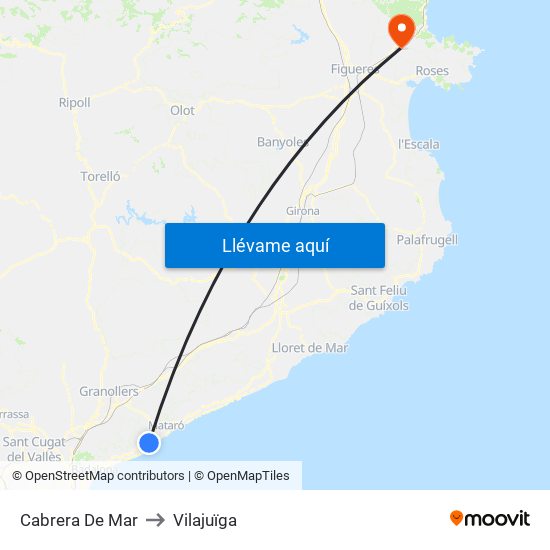 Cabrera De Mar to Vilajuïga map