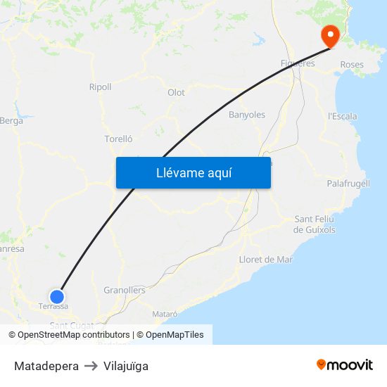 Matadepera to Vilajuïga map