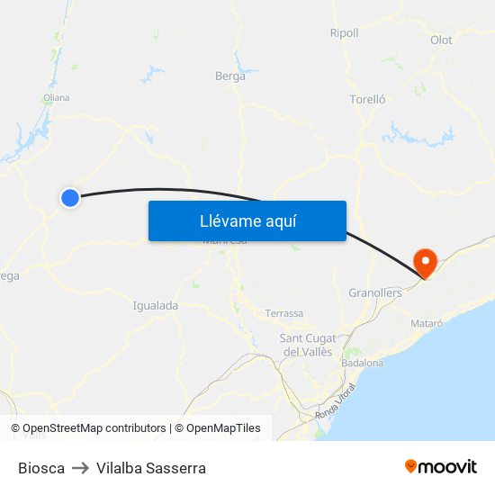 Biosca to Vilalba Sasserra map