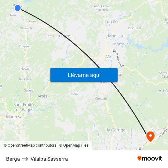Berga to Vilalba Sasserra map